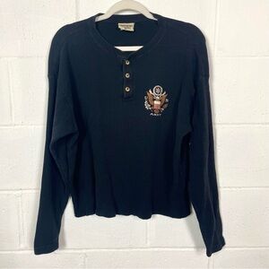 Brothers In Arms Black Waffle Henley Army Graphic‎ Logo Eagle Patriotic USA XL